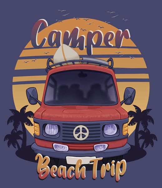 Camper van Beach trip illustration