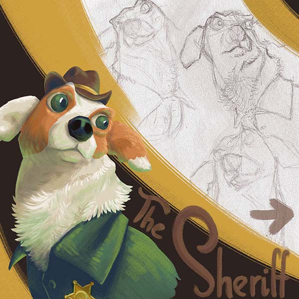 A dog sheriff portrait illustration