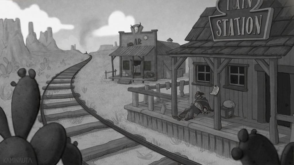A old west train station illustration