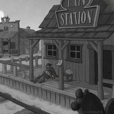 old west train station illustration